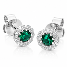 18ct White Gold Emerald Diamond Cluster Stud Earrings - Image 2