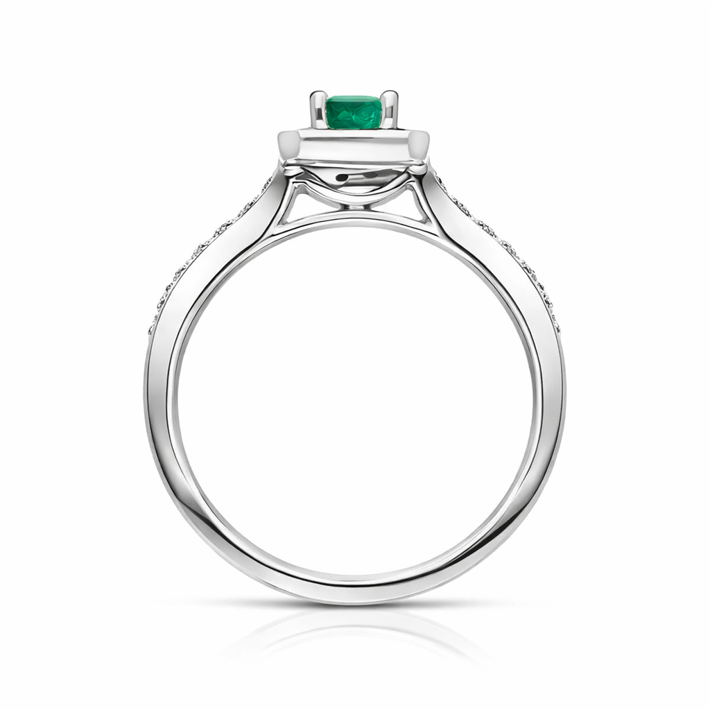 18ct White Gold Emerald Diamond Emerald Cut Halo Ring DMN-968 Image 3