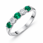 18ct White Gold Emerald Diamond Five Stone Half Eternity Ring 42706 Image 1