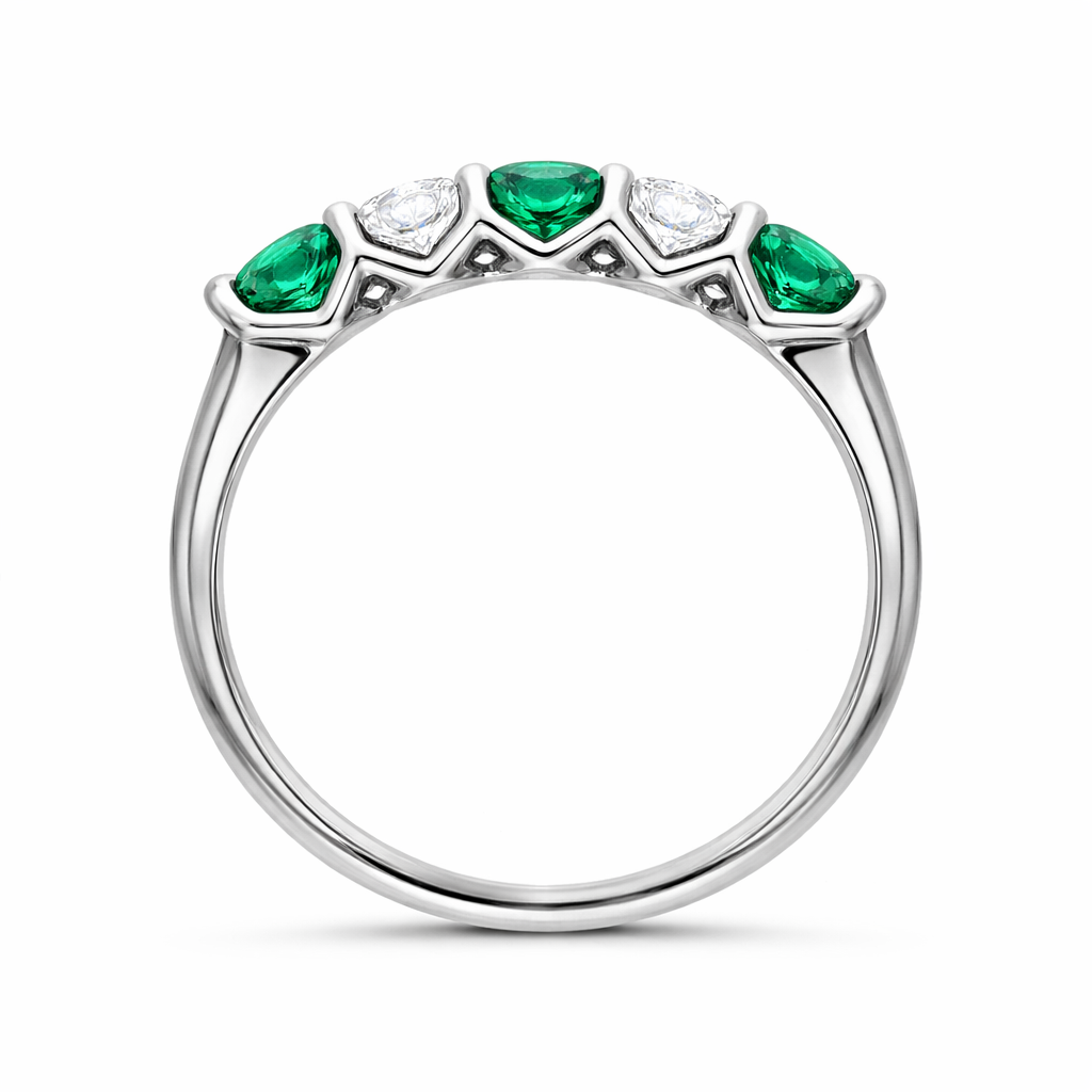 18ct White Gold Emerald Diamond Five Stone Half Eternity Ring 42706 Image 3