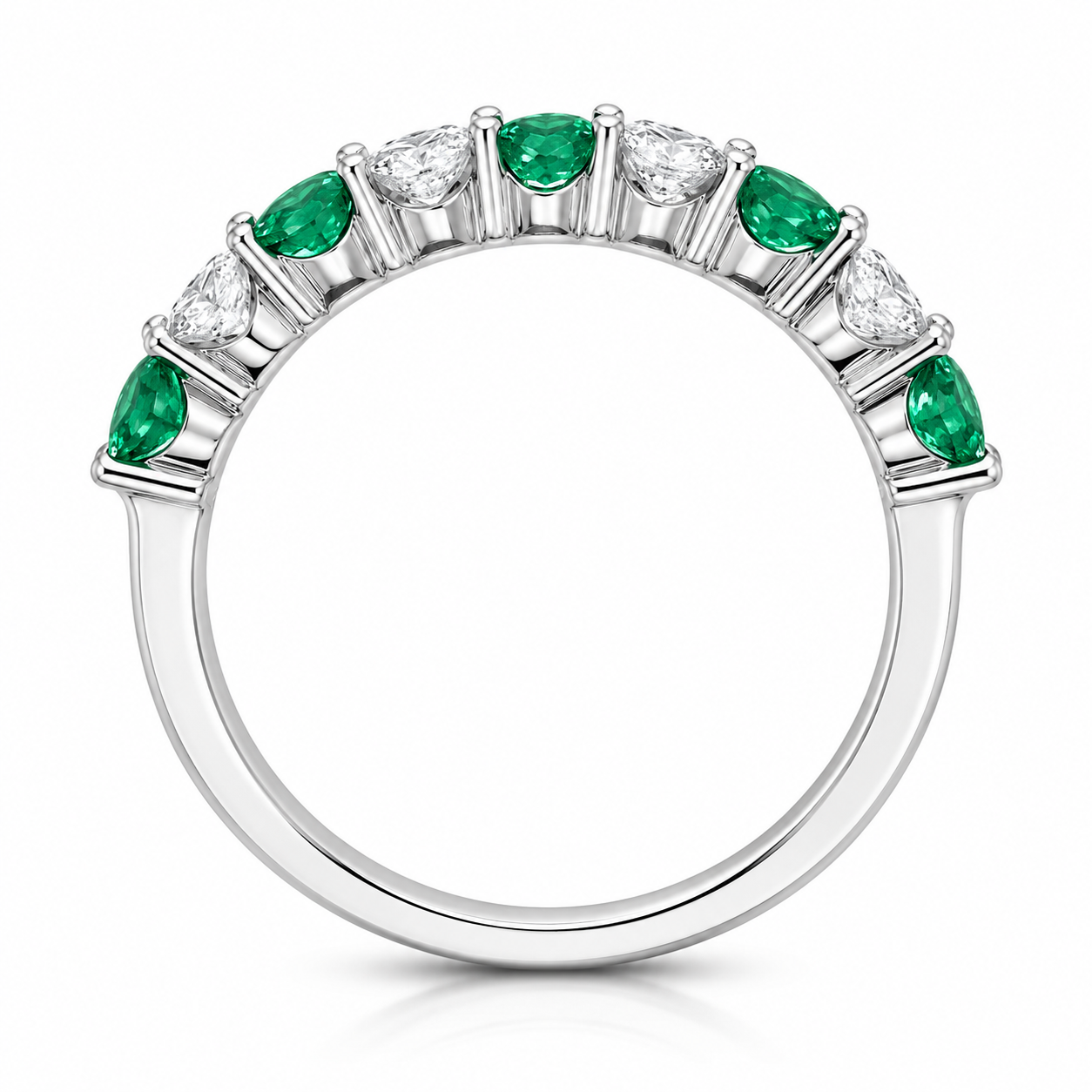 18ct White Gold Emerald and Diamond Half Eternity Ring - Image 2