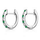 18ct White Gold Emerald and Diamond Huggie Hoop Earrings - Image 2