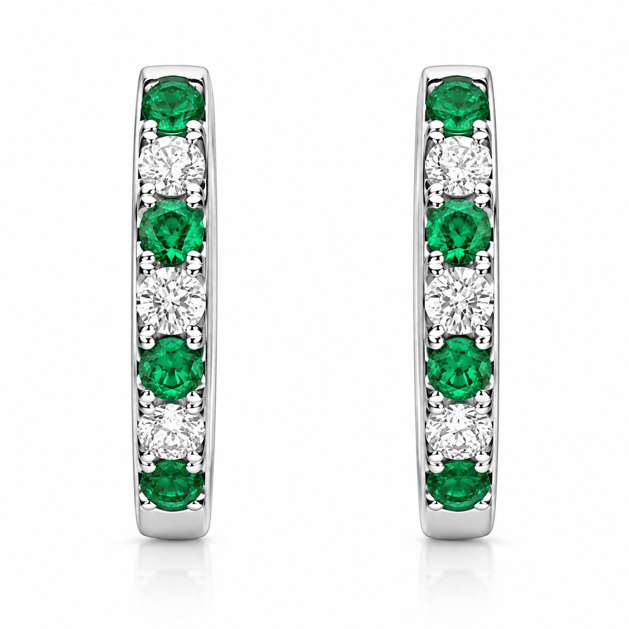 18ct White Gold Emerald and Diamond Huggie Hoop Earrings