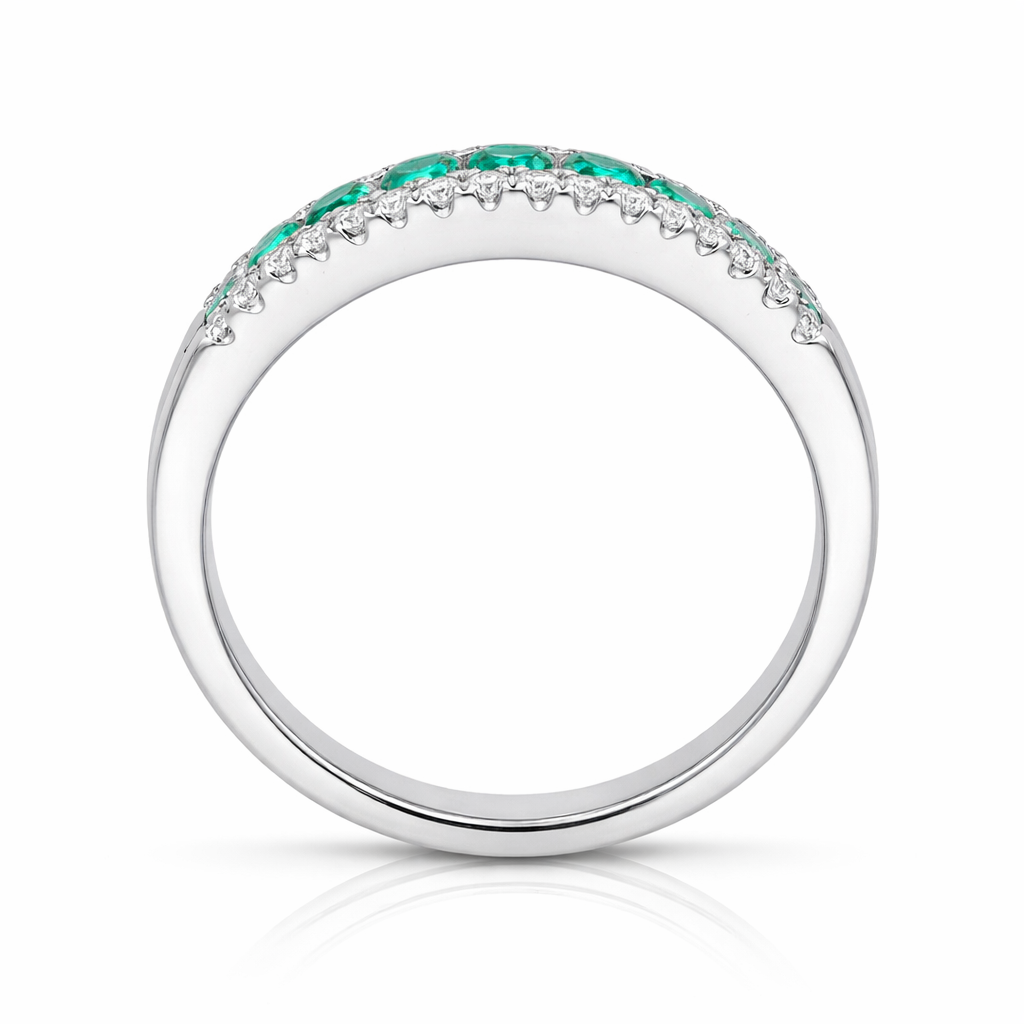 18ct White Gold Emerald Diamond Nine Stone Tension Set Graduating Half Eternity Ring G1548 Image 3