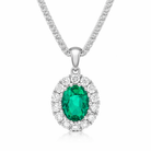 18ct White Gold Emerald Diamond Pave Oval Pendant 46839 Image 1