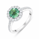 18ct White Gold Green Tourmaline Diamond Shoulder Set Octagon Cluster Ring H568 Image 1