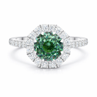 18ct White Gold Green Tourmaline Diamond Shoulder Set Octagon Cluster Ring H568 Image 2