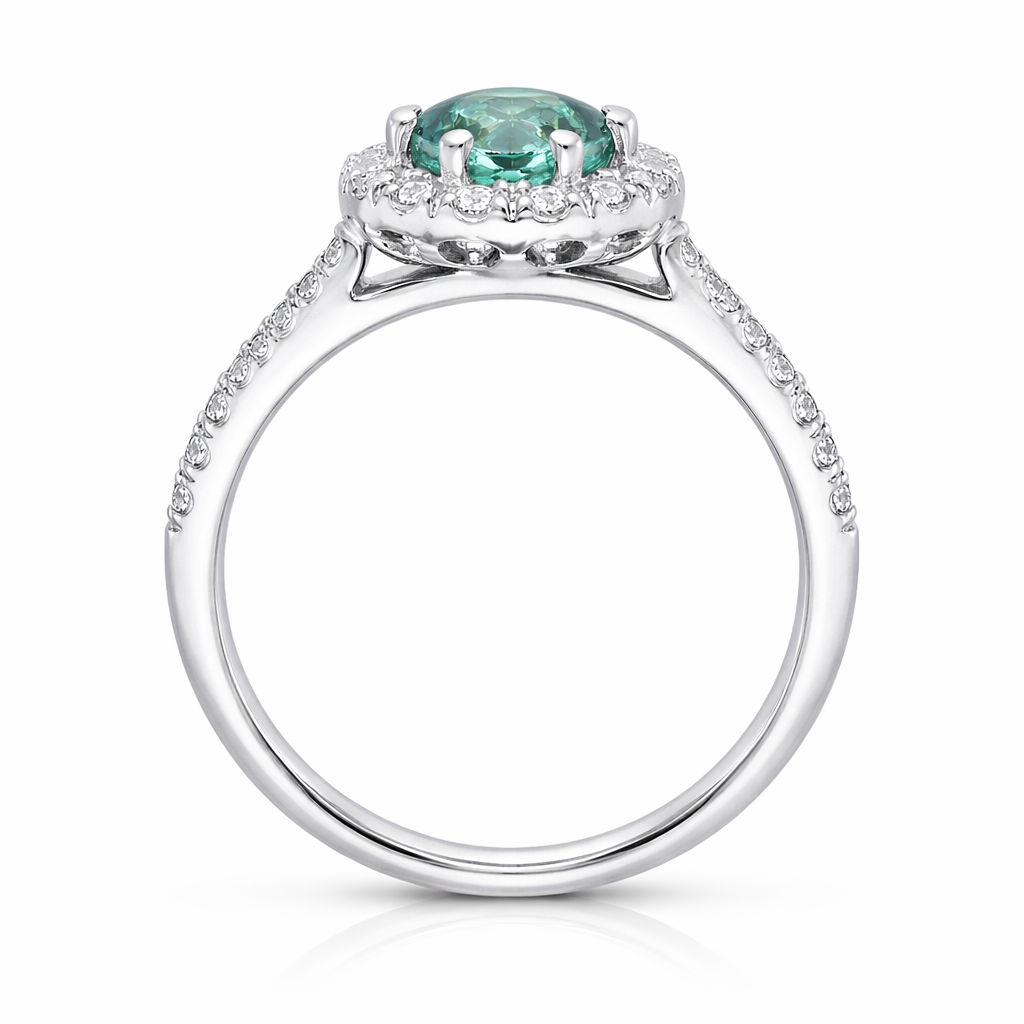 18ct White Gold Green Tourmaline Diamond Shoulder Set Octagon Cluster Ring H568 Image 3