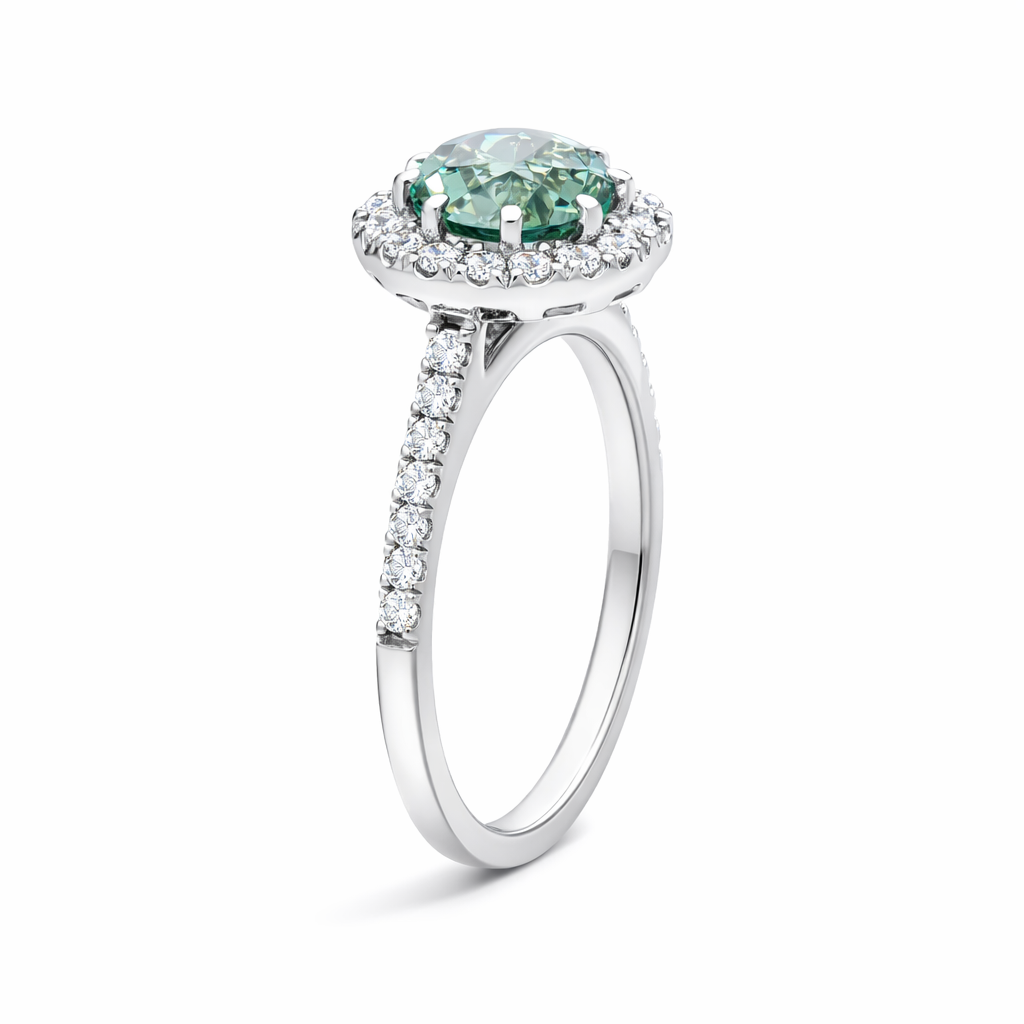 18ct White Gold Green Tourmaline Diamond Shoulder Set Octagon Cluster ...