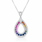 18ct White Gold Mixed Sapphire Diamond Open Pear Drop Necklace DMN-2270 Image 1