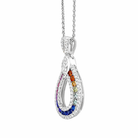 18ct White Gold Mixed Sapphire Diamond Open Pear Drop Necklace DMN-2270 Image 2