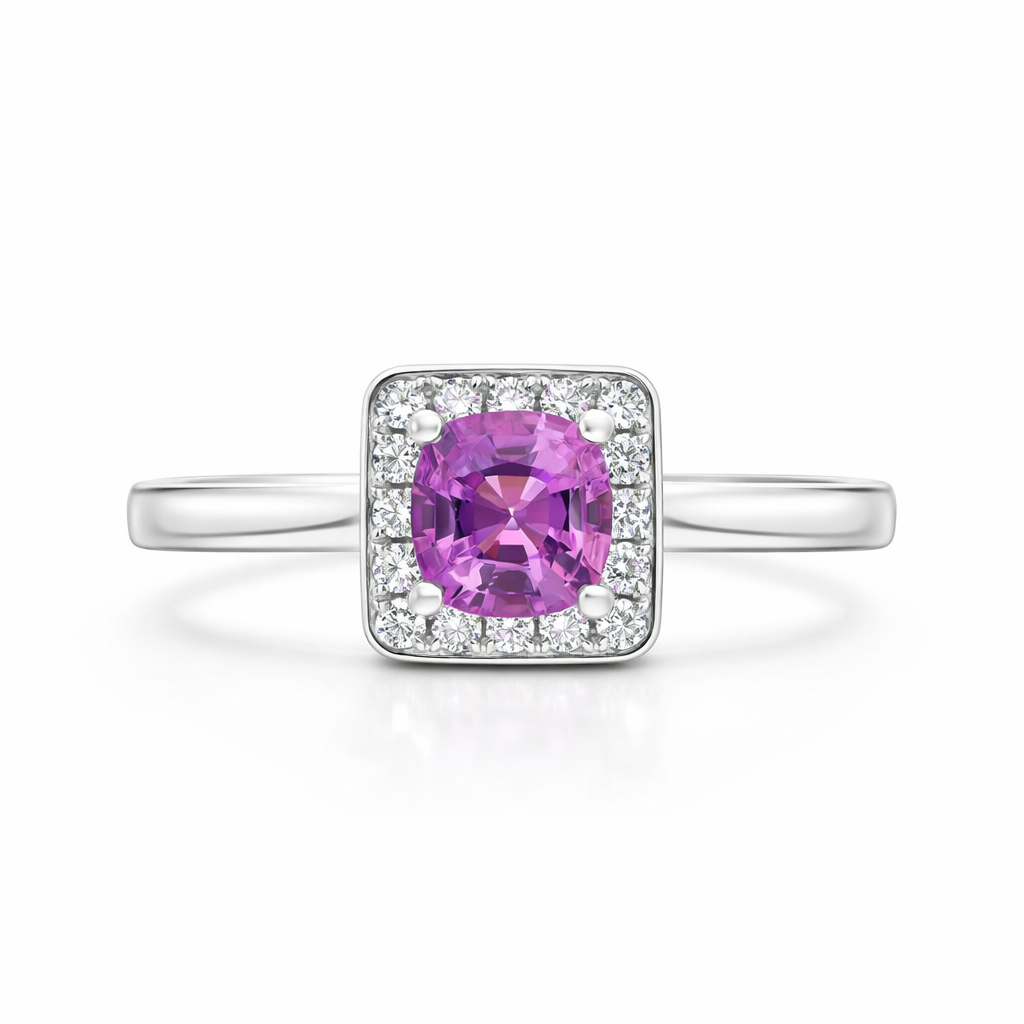 18ct White Gold Pink Sapphire Diamond Pave Cluster Ring 66747 Image 2