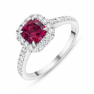 18ct White Gold Pink Tourmaline Diamond Shoulder Set Cushion Cluster Ring H1973 Image 1