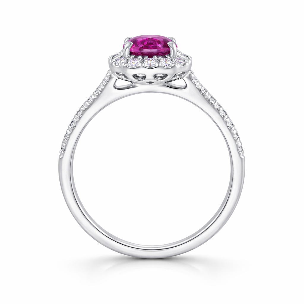 18ct White Gold Pink Tourmaline Diamond Shoulder Set Cushion Cluster Ring H1973 Image 2