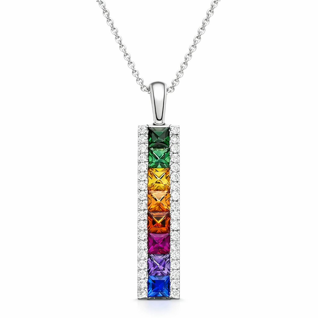 18ct White Gold Rainbow Sapphire 1.77ct Diamond Bar Necklace DMN-2269 Image 1
