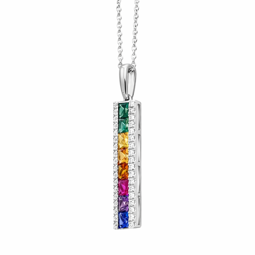18ct White Gold Rainbow Sapphire 1.77ct Diamond Bar Necklace DMN-2269 Image 2