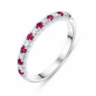 18ct White Gold Ruby Diamond Castle Set Half Eternity Ring G1256 Image 1