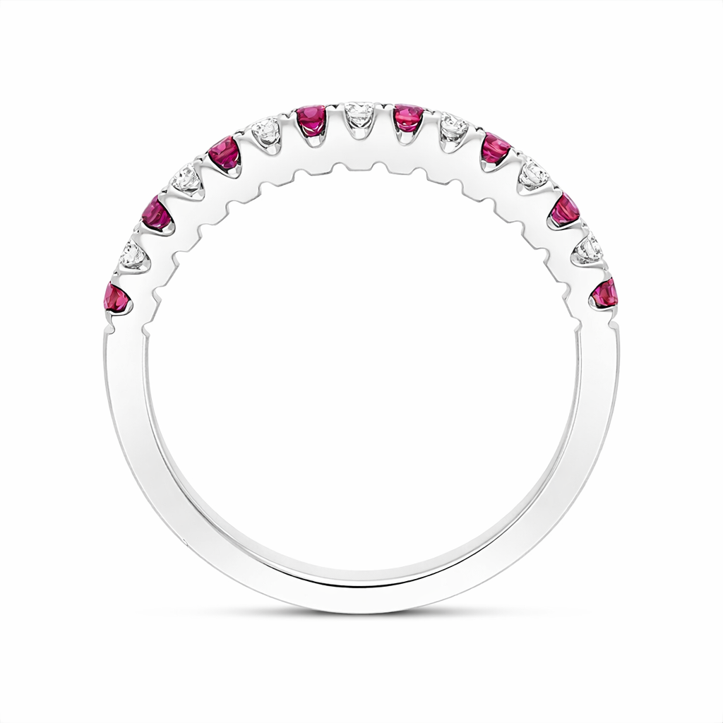 18ct White Gold Ruby Diamond Castle Set Half Eternity Ring G1256 Image 3
