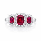 18ct White Gold Ruby Diamond Claw Set Triple Cluster Ring D1390 Image 2