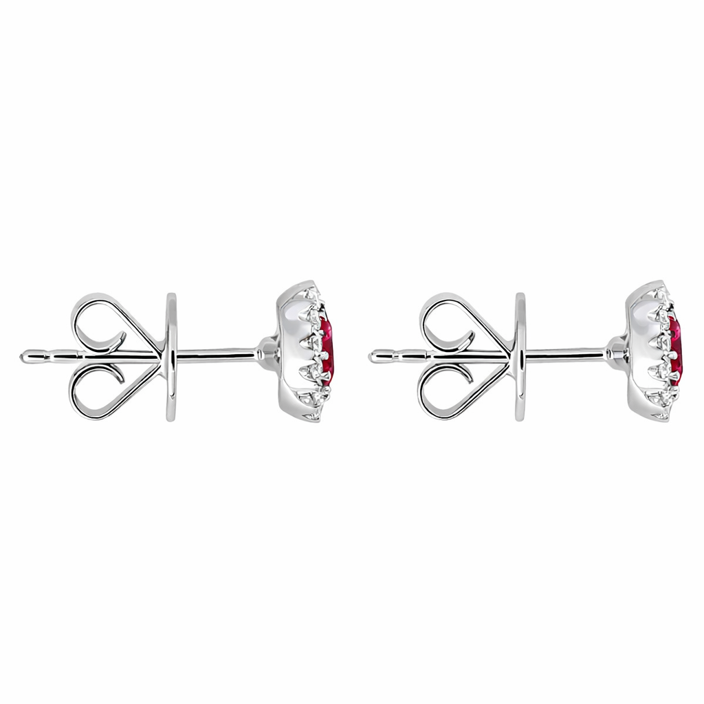 18ct White Gold Ruby Diamond Cluster Oval Stud Earrings 36852 Image 2