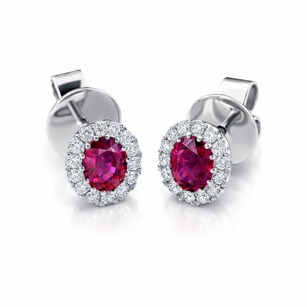 18ct White Gold Ruby Diamond Cluster Oval Stud Earrings 36852 Image 3