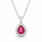 18ct White Gold Ruby Diamond Cluster Pear Pendant 36836 Image 1