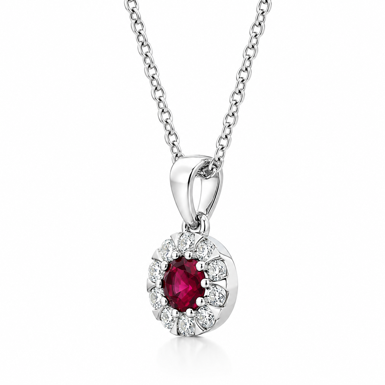 18ct White Gold Ruby Diamond Cluster Pendant - Image 2