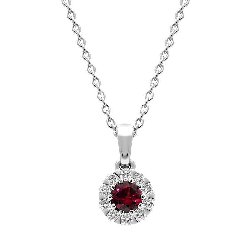 18ct White Gold Ruby Diamond Cluster Pendant P00011R Image 1