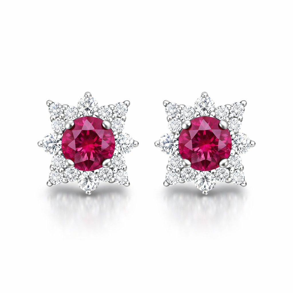 18ct White Gold Ruby Diamond Cluster Star Stud Earrings 39736 Image 1