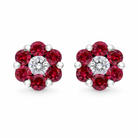 18ct White Gold Ruby Diamond Cluster Stud Earrings 36846 Image 1