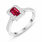 18ct White Gold Ruby Diamond Emerald Cut Shoulder Set Cluster Ring 36748 Image 1