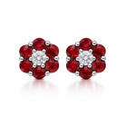 18ct White Gold Ruby Diamond Flower Stud Earrings 39728 Image 1