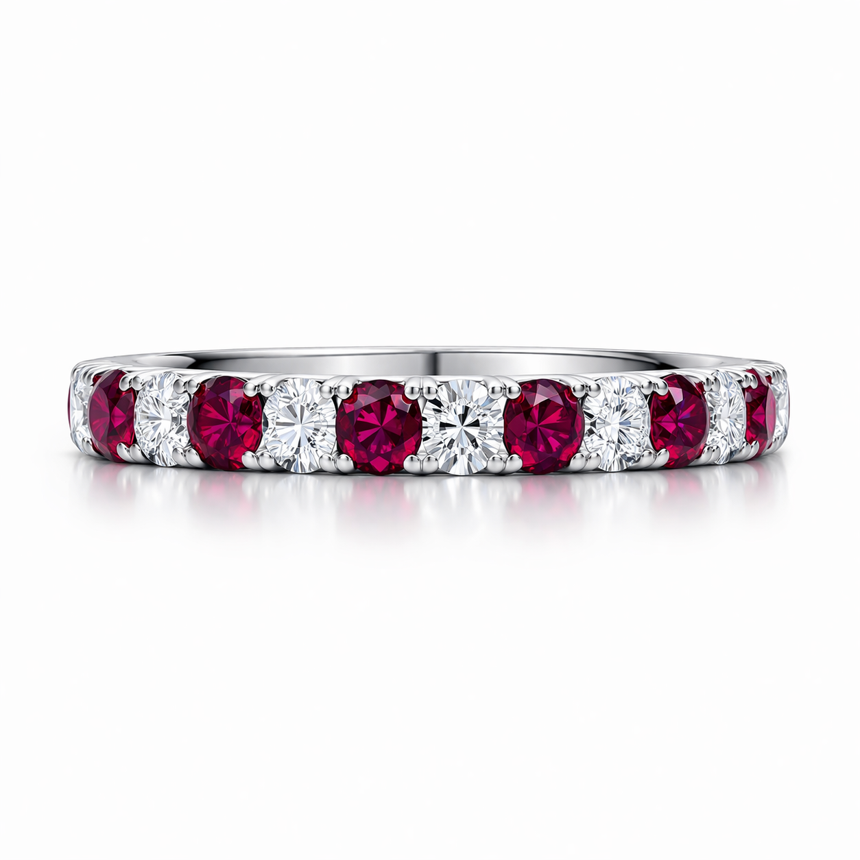 18ct White Gold Ruby Diamond Half Eternity Ring 36265 Image 2