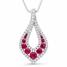 18ct White Gold Ruby Diamond Open Teardrop Pendant Necklace C212 Image 1