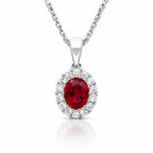 18ct White Gold Ruby Diamond Oval Cluster Necklace DMN-1212 Image 1