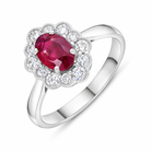18ct White Gold Ruby Diamond Oval Cut Cluster Ring 34991 Image 1