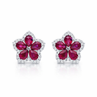 18ct White Gold Ruby Diamond Pear Cluster Flower Stud Earrings H530 Image 1