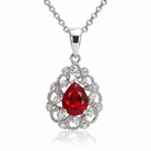 18ct White Gold Ruby and Diamond Pear Swirl Necklace