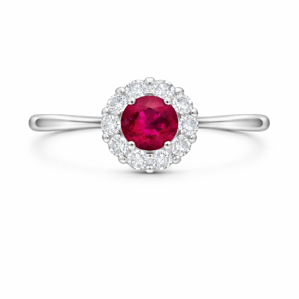 18ct White Gold Ruby Diamond Round Cluster Ring RW-1308-RB Image 2