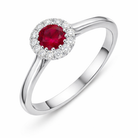 18ct White Gold Ruby Diamond Round Halo Ring G30 Image 1
