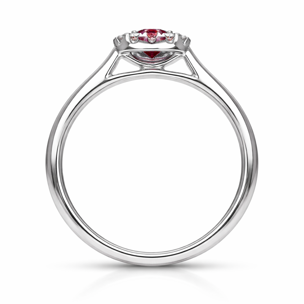 18ct White Gold Ruby Diamond Round Halo Ring G30 Image 3