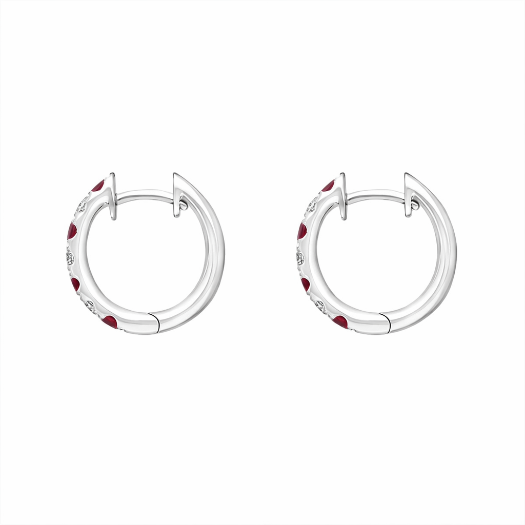 18ct White Gold Ruby Diamond Seven Stone Hoop Earrings 36276 Image 2