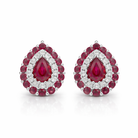 18ct White Gold Ruby Diamond Surround Teardrop Stud Earrings 36859 Image 1
