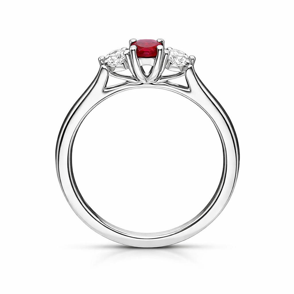 18ct White Gold Ruby Diamond Trilogy Ring DMN-1454 Image 2