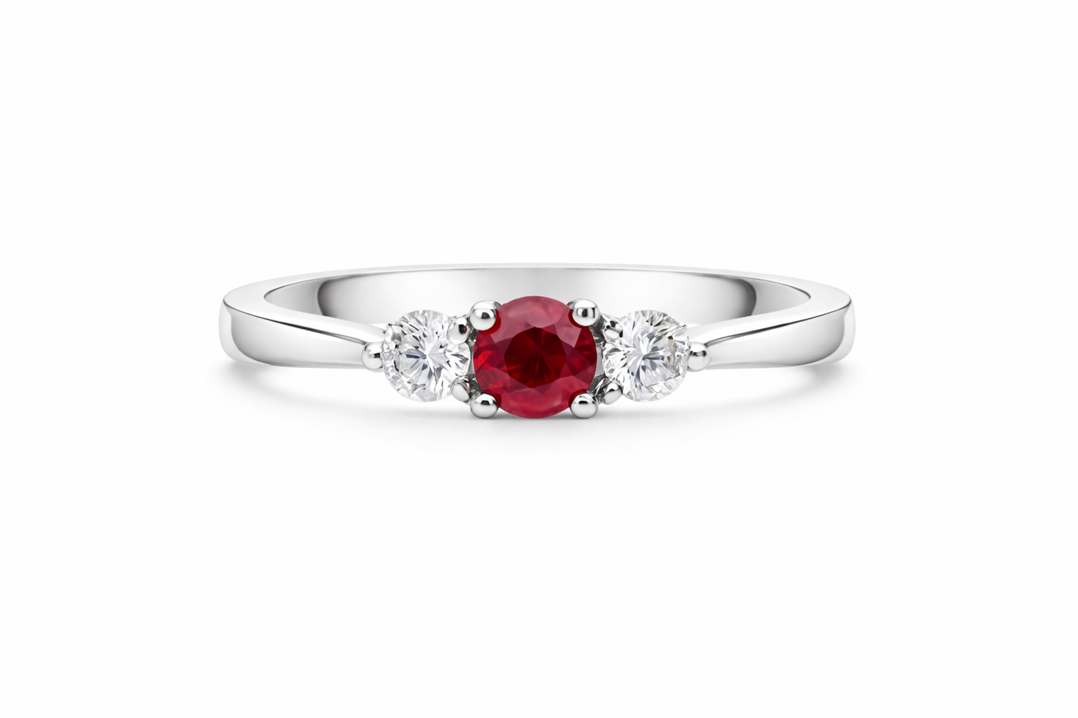 18ct White Gold Ruby Diamond Trilogy Ring DMN-1454 Image 3