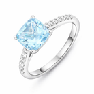 18ct White Gold Santa Maria Aquamarine Diamond Cushion Pave Should Ring RW-1806-SAQ Image 1