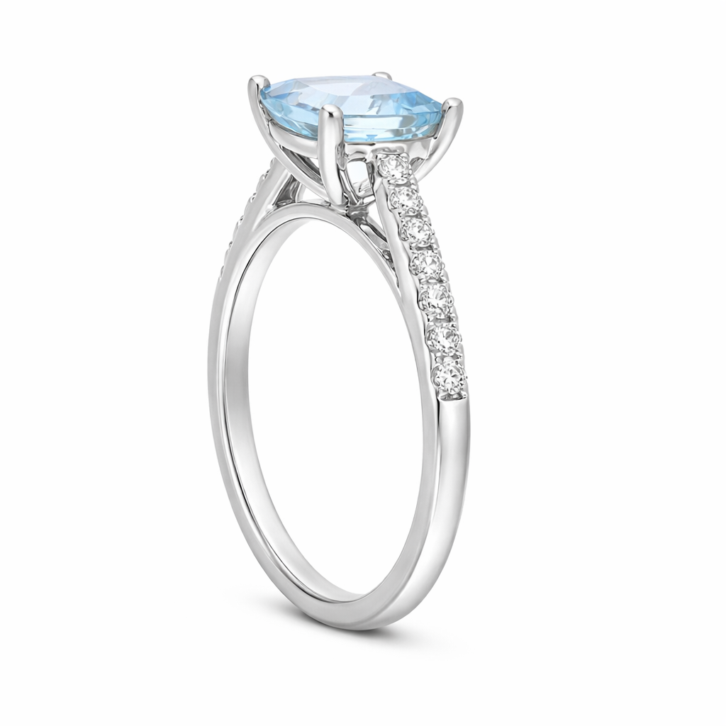 18ct White Gold Santa Maria Aquamarine Diamond Cushion Pave Should Ring RW-1806-SAQ Image 2