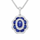 18ct White Gold Sapphire Diamond Cluster Oval Pendant B2037 Image 1