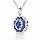 18ct White Gold Sapphire Diamond Cluster Oval Pendant B2037 Image 2