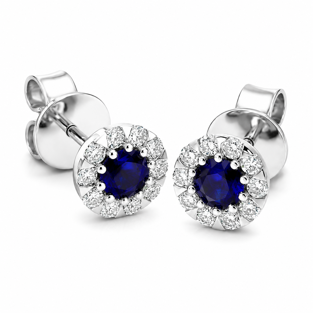 18ct White Gold Sapphire Diamond Cluster Stud Earrings - Image 2